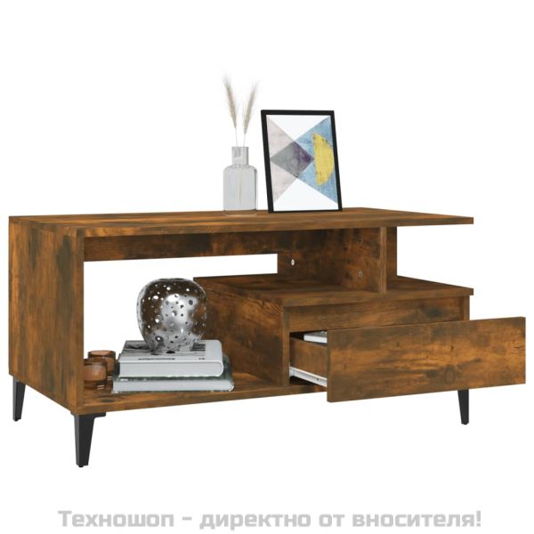 Кафе маса, опушен дъб, 90x49x45 см, инженерно дърво