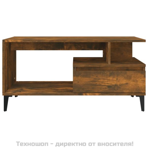 Кафе маса, опушен дъб, 90x49x45 см, инженерно дърво