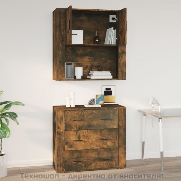 Стенен шкаф, опушен дъб, 80x33x80 см, инженерно дърво