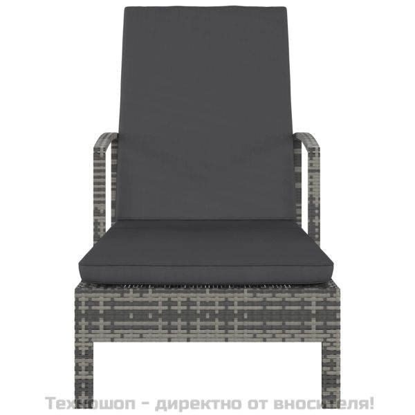Шезлонг с подлакътници, полиратан, сив