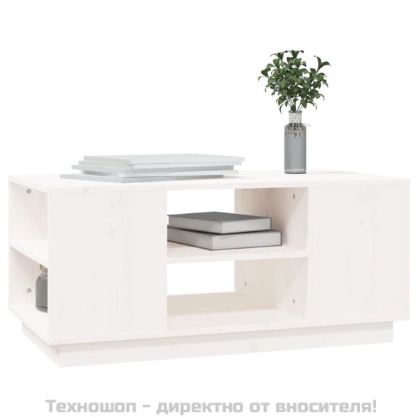 Кафе маса, бяла, 90x49x40,5 см, борово дърво масив