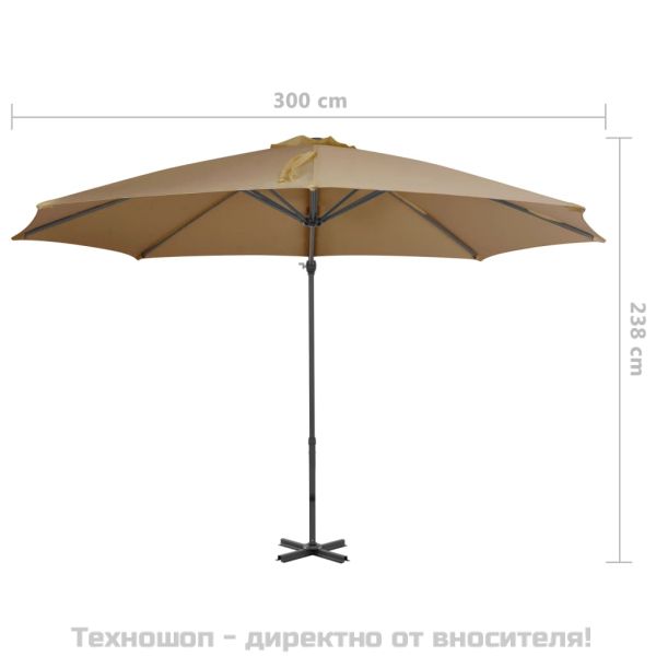 Конзолен градински чадър с алуминиев прът, таупе, 300 см