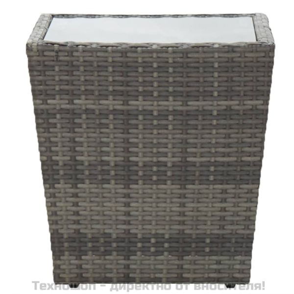 Маса за чай сива 41,5x41,5x43 см полиратан и закалено стъкло