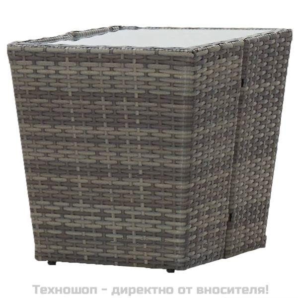 Маса за чай сива 41,5x41,5x43 см полиратан и закалено стъкло