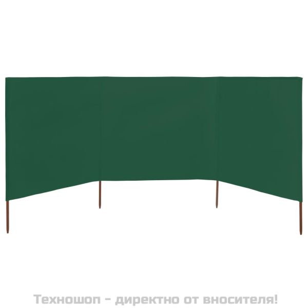 Параван против вятър от 3 панела, текстил, 400x80 см, зелен