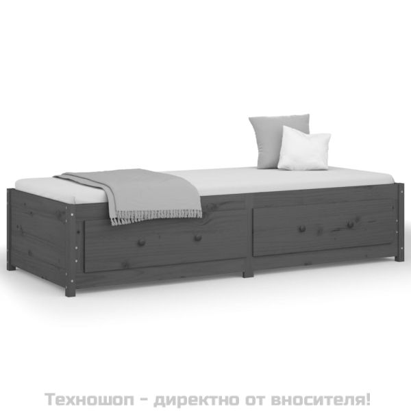 Дневно легло, сиво, борово дърво масив, 90x200 см