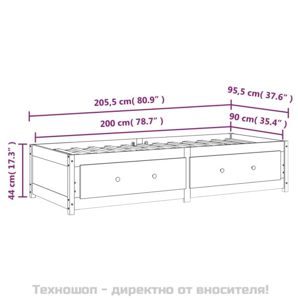 Дневно легло, сиво, борово дърво масив, 90x200 см