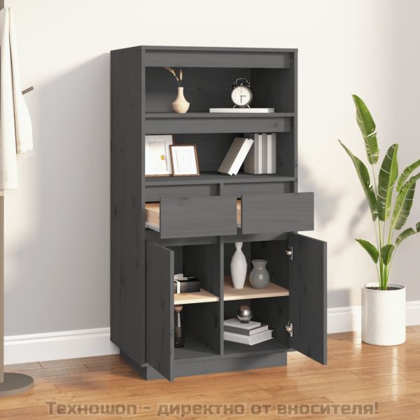 Висок шкаф, сив, 60x40x116,5 см, борово дърво масив