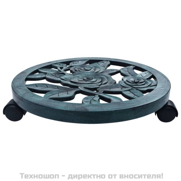Поставки за цветя на колелца, 6 бр, зелени, 38 см, пластмаса
