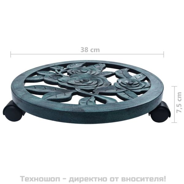 Поставки за цветя на колелца, 6 бр, зелени, 38 см, пластмаса