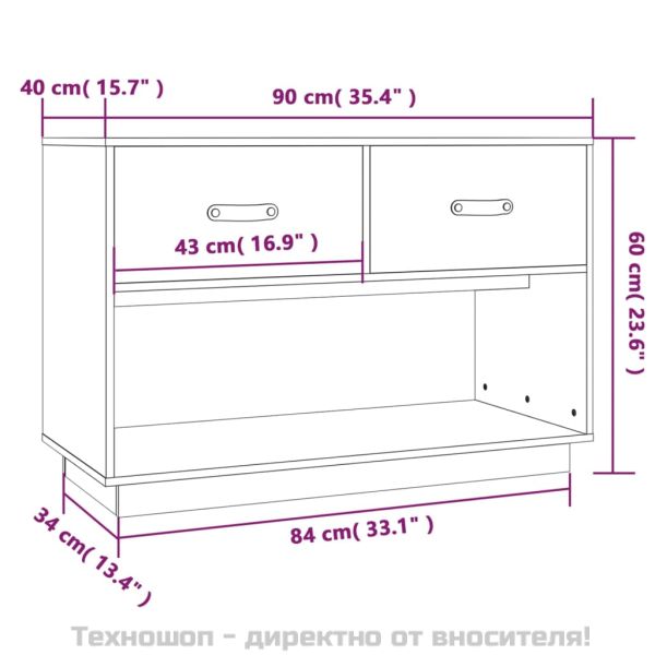 ТВ шкаф, черен, 90x40x60 см, бор масив