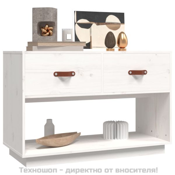 ТВ шкаф, бял, 90x40x60 см, бор масив