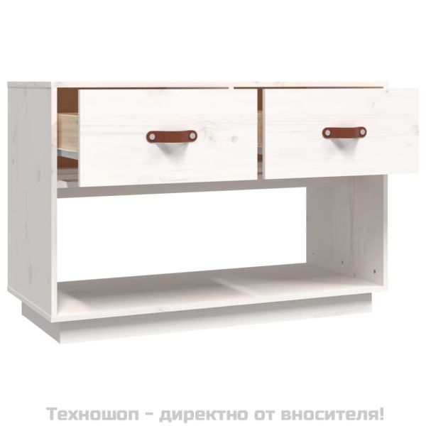 ТВ шкаф, бял, 90x40x60 см, бор масив