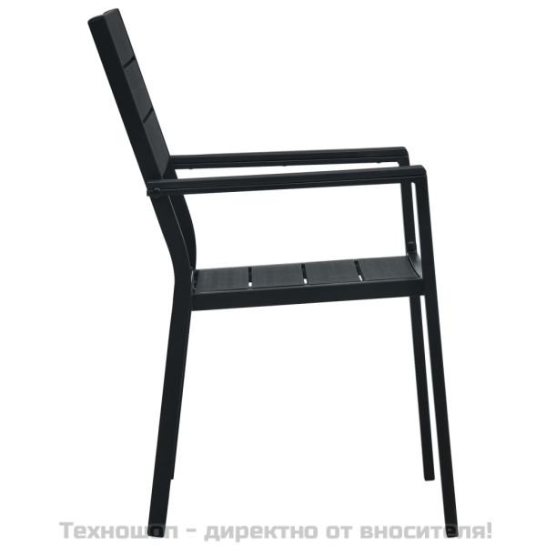 Градински столове, 4 бр, черни, HDPE, имитация на дърво