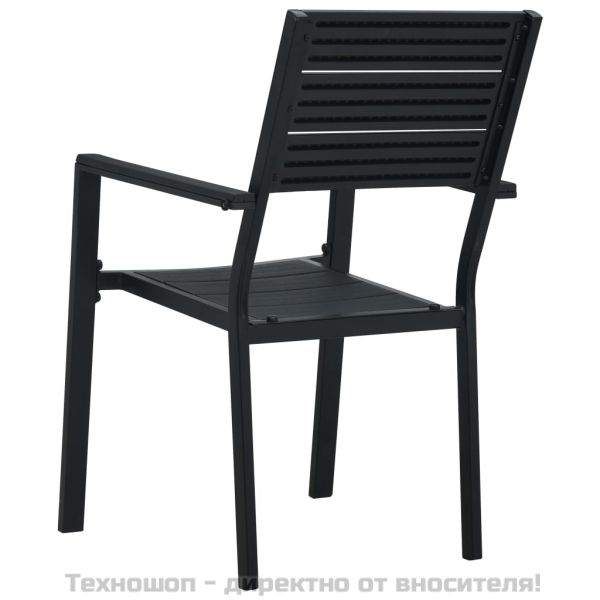Градински столове, 4 бр, черни, HDPE, имитация на дърво