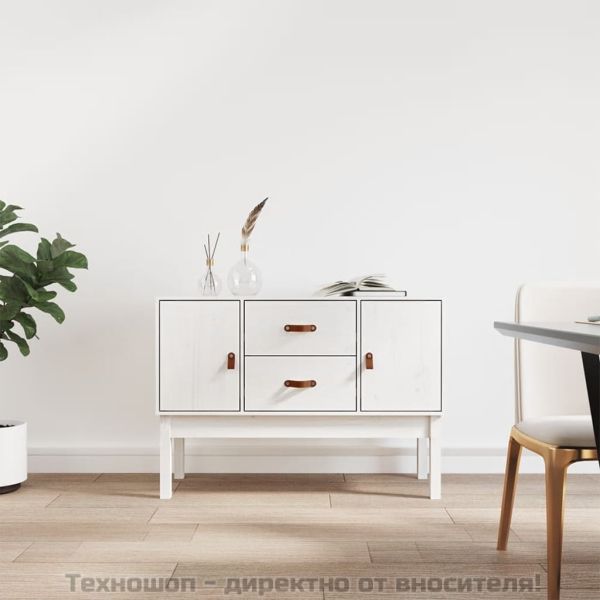 Сайдборд, бял, 110x40x78 см, бор масив