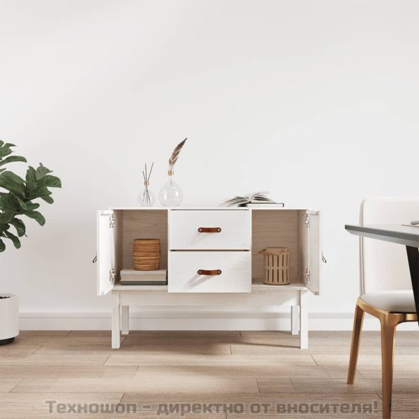 Сайдборд, бял, 110x40x78 см, бор масив