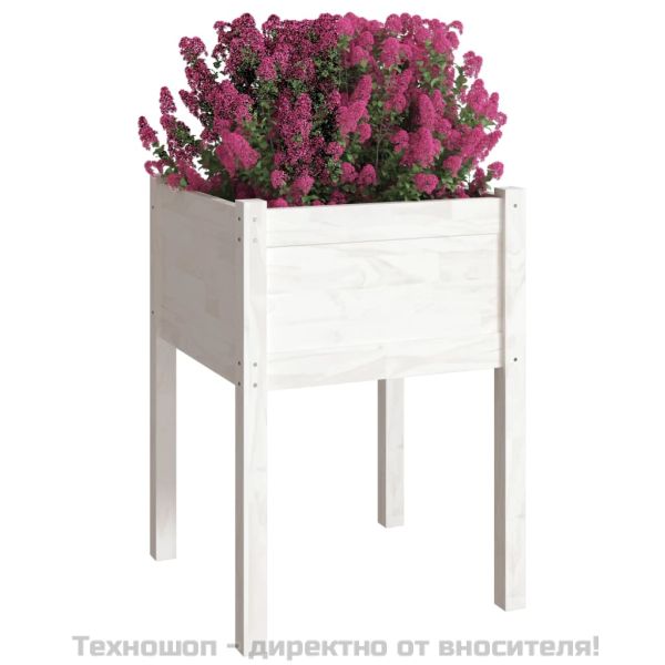 Градински сандък, бял, 50x50x70 см, бор масив