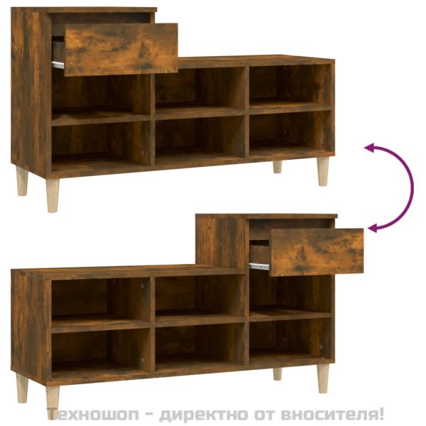 Шкаф за обувки, опушен дъб, 102x36x60 см, инженерно дърво
