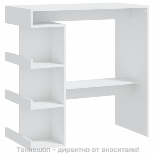 Бар маса с рафтове, бяла, 100x50x101,5 см, инженерно дърво