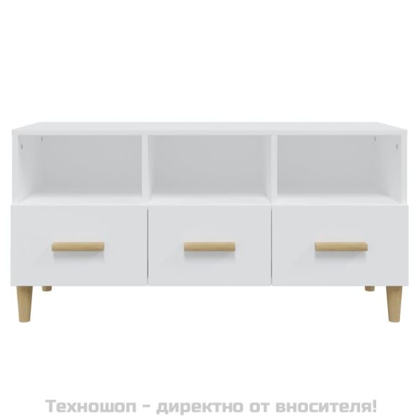 ТВ шкаф, бял гланц, 102x36x50 см, инженерно дърво