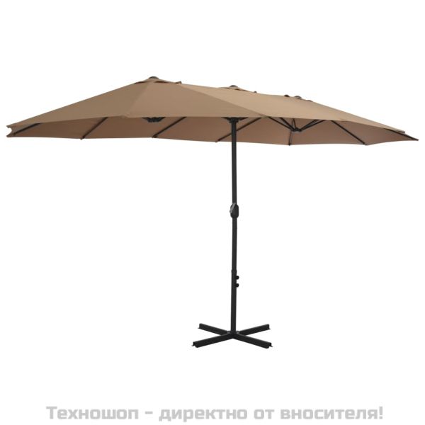 Градински чадър с алуминиев прът, 460x270 см, таупе