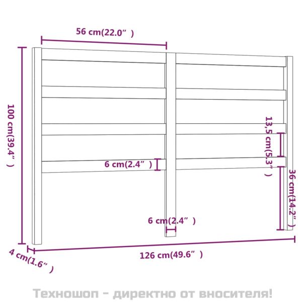 Горна табла за легло, сива, 126x4x100 см, бор масив