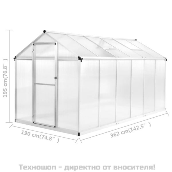 Оранжерия, алуминий, 362x190x195 см, 13,41 м³