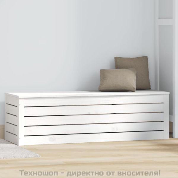 Кутия за съхранение, бяла, 109x36,5x33 см, борово дърво масив