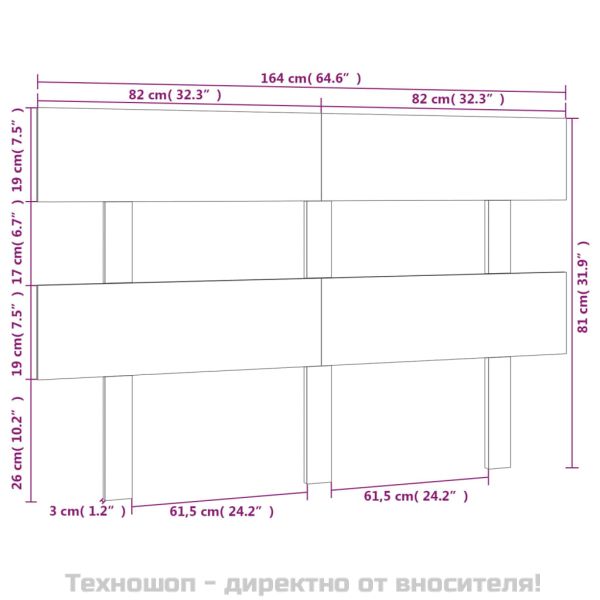 Горна табла за легло, 164x3x81 см, бор масив