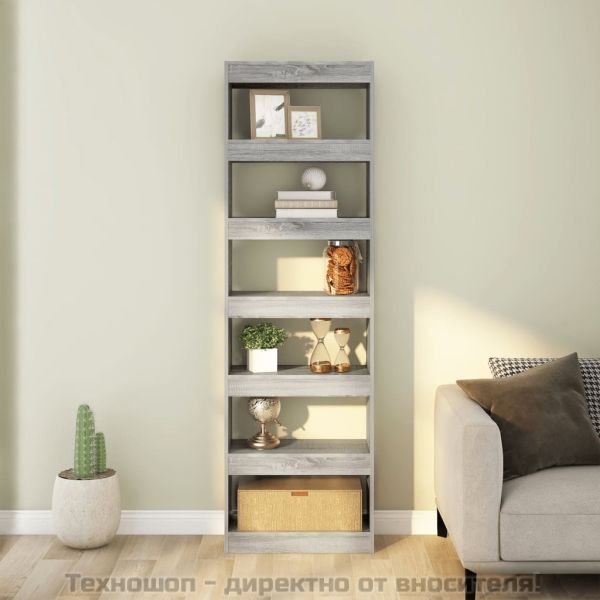 Библиотека/разделител за стая, сив сонома, 60x30x198 см