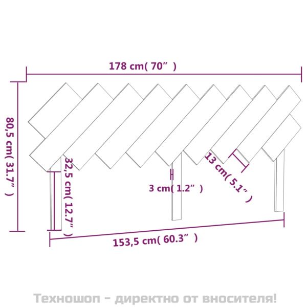 Горна табла за легло, черна,178x3x80,5 см, бор масив