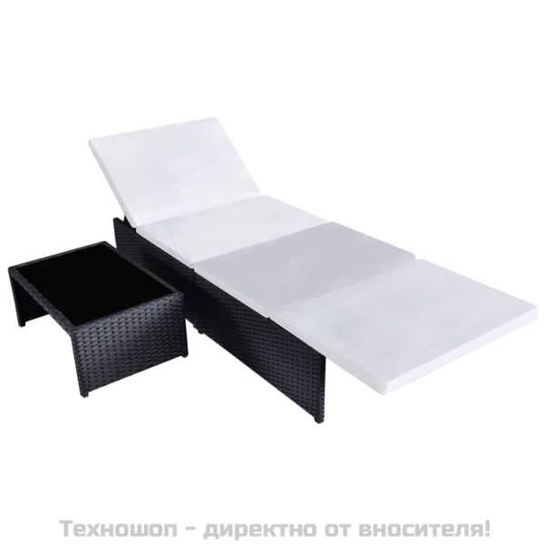 Накланящи се градински столове, 2 бр, с маса, черен, полиратан