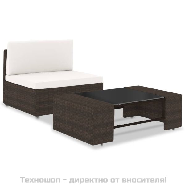 Градински комплект, 2 части, кафяв полиратан