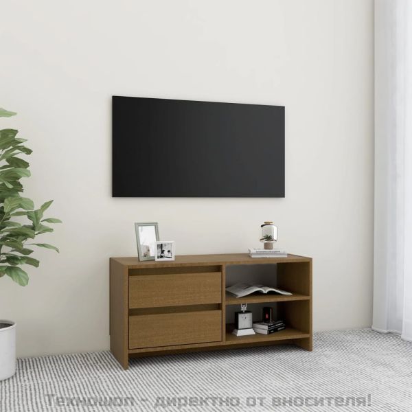 ТВ шкаф, меденокафяв, 80x31x39 см, борово дърво масив
