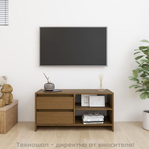ТВ шкаф, меденокафяв, 80x31x39 см, борово дърво масив