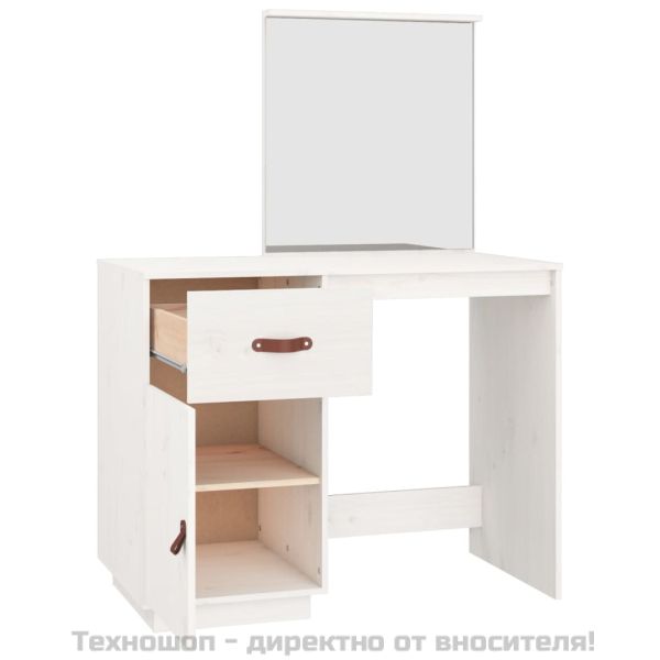 Тоалетка, Бял, 95x50x134 см, борово дърво масив