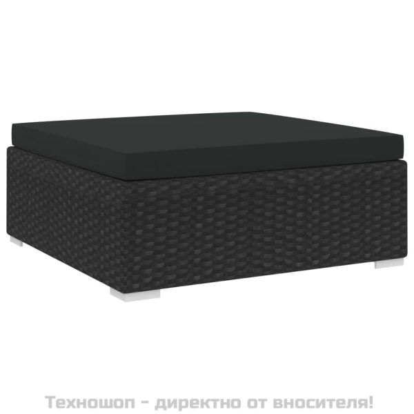 Модулна табуретка с възглавница, 1 бр, полиратан, черна