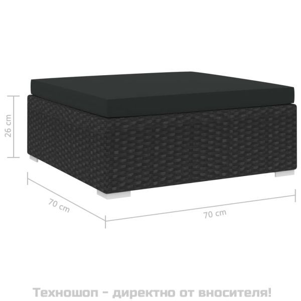 Модулна табуретка с възглавница, 1 бр, полиратан, черна