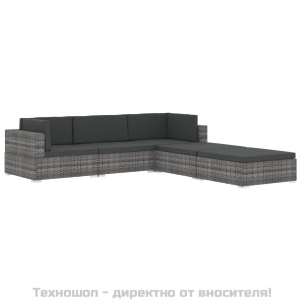 Модулна табуретка с възглавница, 1 бр, полиратан, черна