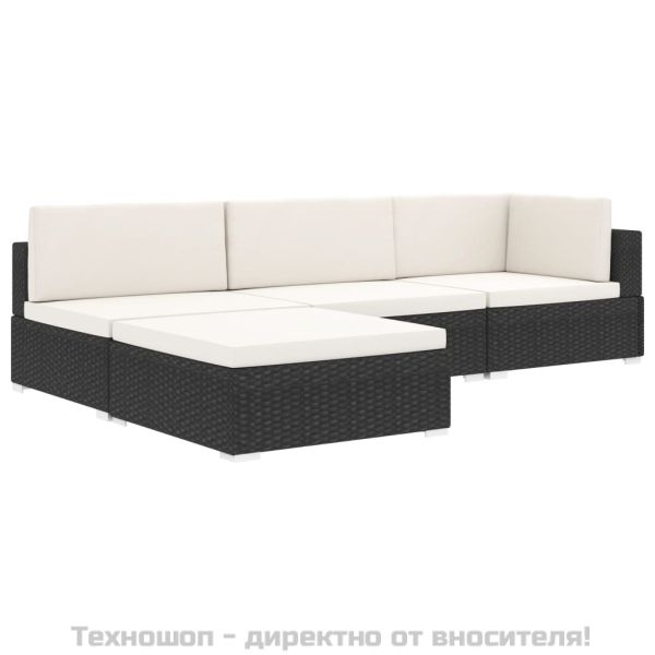 Модулна табуретка с възглавница, 1 бр, полиратан, черна