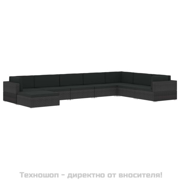 Модулна табуретка с възглавница, 1 бр, полиратан, черна