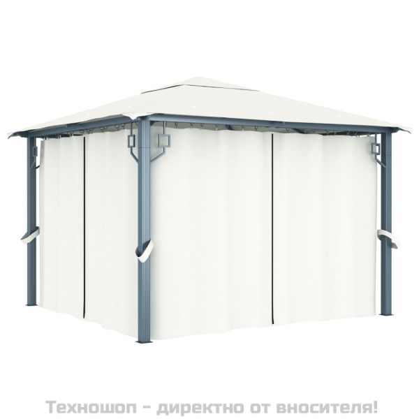 Шатра със завеси, 300x300 см, кремава, алуминий