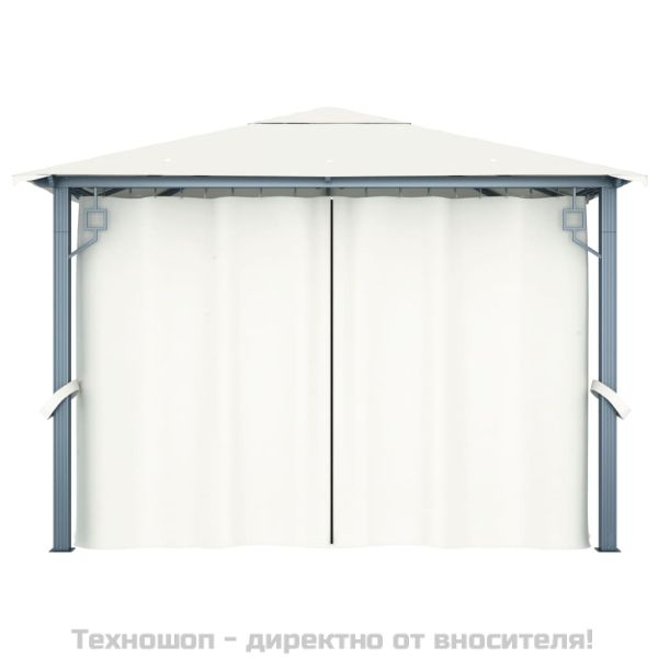 Шатра със завеси, 300x300 см, кремава, алуминий