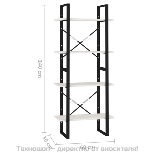 4-етажна библиотека, бяла, 60x30x140 см, борово дърво масив