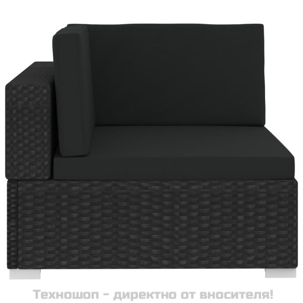 Градински комплект с възглавници, 4 части, полиратан, черен