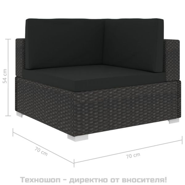 Градински комплект с възглавници, 4 части, полиратан, черен