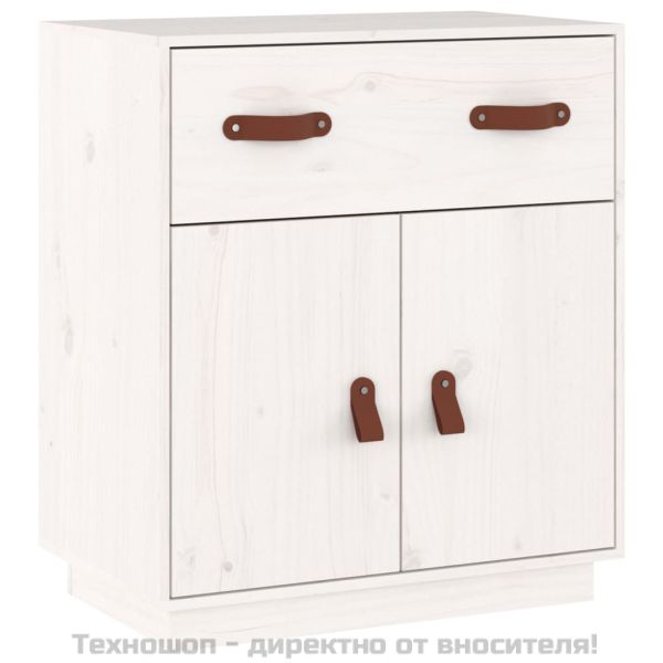 Сайдборд, бял, 65,5x40x75 см, бор масив