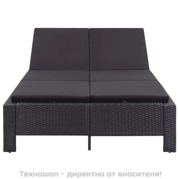 Шезлонг с шалте за двама, полиратан, черен