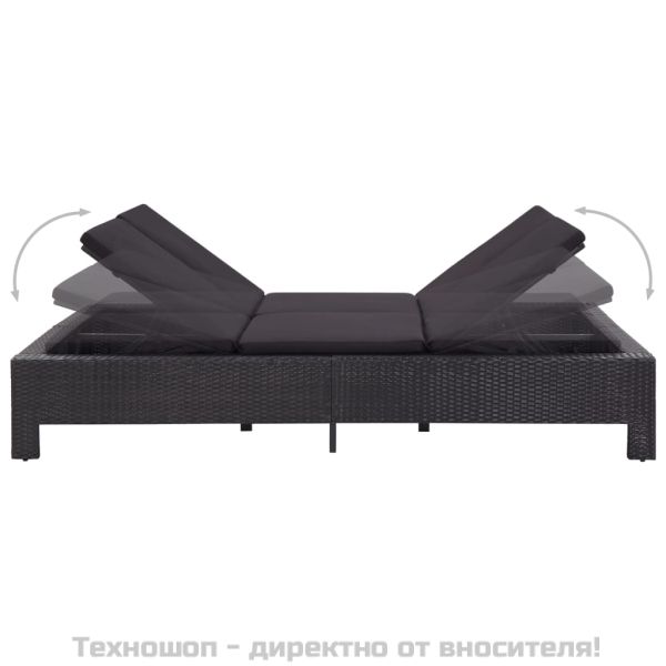 Шезлонг с шалте за двама, полиратан, черен